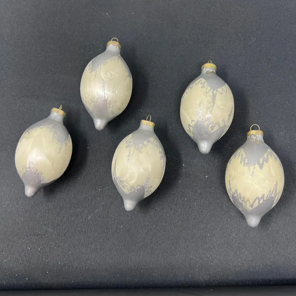 Vintage Mercury Glass Ornament‎ Lot of 5 Teardrop Silver Icy Glitter MCM 3.5